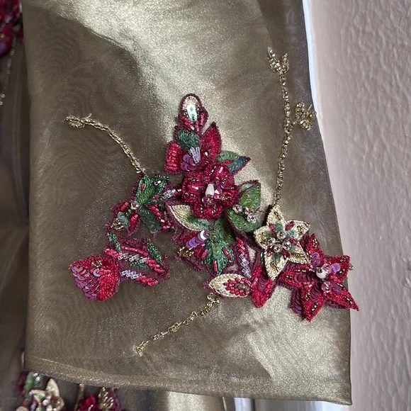 Rose Taft Mother of the Bride two-piece gown W BOLERO OLIVE BURGUNDY BEAD Custom